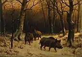 Sangliers dans la neige, or Wild boars in the snow.