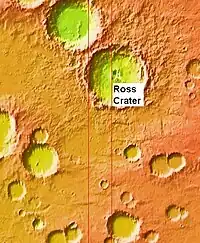 Mapa topográfico do MOLA da cratera Ross.