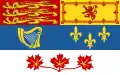o Estandarte Real do Canadá, com o Estandarte Real da Escócia, no casaco esquartejado contidas nas primeira e segunda divisões.