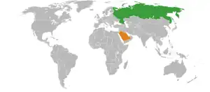Mapa indicando localização da Arábia Saudita e da Rússia.