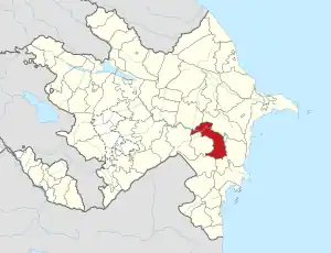 Mapa do Azerbaijão mostrando o distrito de Sabirabad