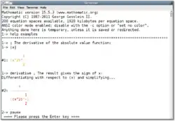 Captura de tela do Mathomatic sob o Gnome Terminal