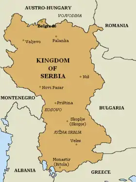 Localização de Reino da Sérvia