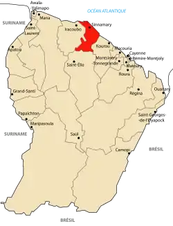 Localização de Sinnamary na Guiana Francesa