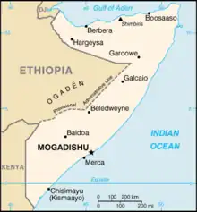 Kismayo está localizado ao sul da Somália