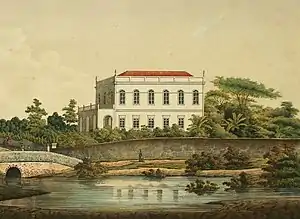 Solar Tavares da Silva em litografia aquarelada de Emil Bauch, 1852.