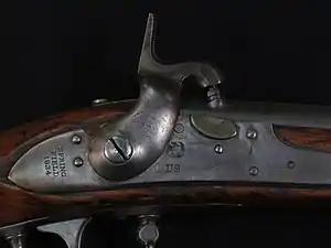 Close do mecanismo de ação do Springfield Model 1816 convertido para percussãoClose do mecanismo de ação do Springfield Model 1816 convertido para percussão.