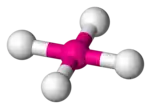 Skeletal model of a planar molecule with a central atom symmetrically bonded to four peripheral (fluorine) atoms.