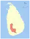 Map indicating the extent of Sabaragamuwa Province within Sri Lanka
