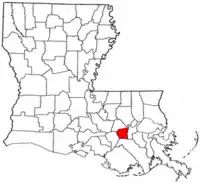 Localização da paróquia no Estado de Louisiana