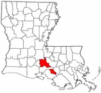 Localização da paróquia no Estado de Louisiana
