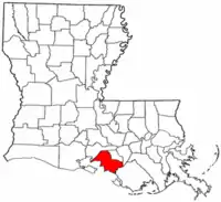 Localização da paróquia no Estado de Louisiana