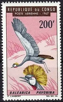 Um Grou-Coroado em um selo do Congo (1967)