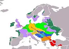Propagação da espécie desde 1900
Cerca de 1900
Até 1928
Até 1938
Até 1946
Até 1949
Até 1957
Até 1963
Até 1973