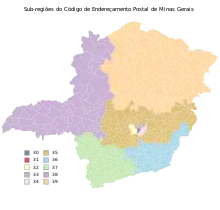 Mapa das sub-regiões de CEP de Minas Gerais