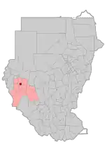 Localização de Niala, no estado de Darfur do Sul, no antigo Sudão