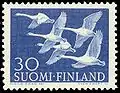 Selo finlandês de 1956 com a representação dos "Cinco Cisnes Nórdicos"