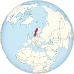 Map showing Sweden in an orthographic projection