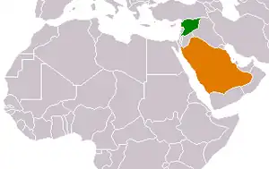 Mapa indicando localização da Arábia Saudita e da Síria.