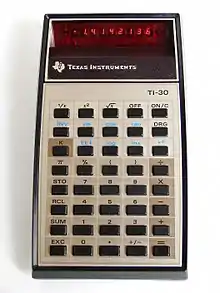 TI-30 original (ca.&nbsp;1979) com display LED