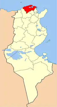 Localização da província de Bizerta na Tunísia