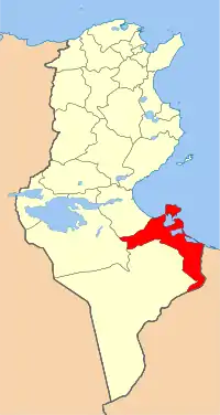 Localização da província de Médenine na Tunísia