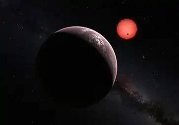 Representação artística de três planetas orbitando TRAPPIST-1.