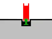 Secção transversal da guia central do carril e da roda guia do Bombardier GLT – Nancy e Caen, França