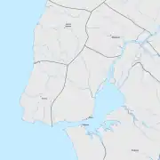 Termos na região de Lisboa durante os séculos XII e XIII, com os respetivos centros administrativos.