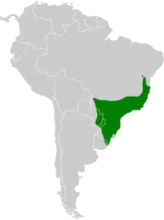 Mapa com a distribuição geográfica do beija-flor-de-fronte-violeta (Thalurania glaucopis).