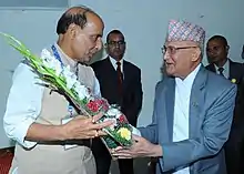 Rajnath Singh encontra o Primeiro Ministro do Nepal Khadga Prasad Oli