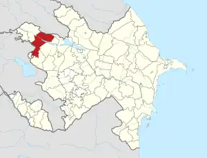 Mapa do Azerbaijão mostrando o distrito de Tovuz