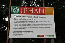 Trecho ferroviário Mauá-Fragoso - Placa do IPHAN