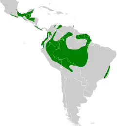 Distribuição da surucuá-de-coleira da América do Norte até a América do Sul