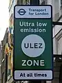 Sinal de uma Zona de Ultra Baixas Emissões em Londres.