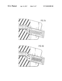 Imagem da patente 9,618,286 para um carregador de pistola. Esse projeto gira automaticamente os cartuchos, permitindo que eles entrem na pistola e nos revistas de alimentação central. 