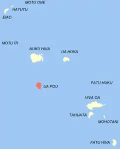Localização da comuna de Ua Pou (a vermelho) nas Marquesas.