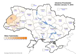 Viktor Yushchenko (First round) - percentage of total national vote (5.46%)