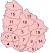 Mapa dos departamentos do Uruguai em ordem alfabética.