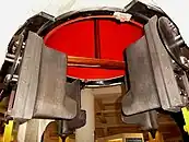 O bocal do V-2 exibindo detalhes das aletas de grafite para controle direcional.