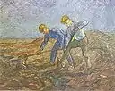 Deux fermiers bêchant la terre (d'après Millet) (1889). Vincent van Gogh