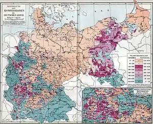 Distribuição de protestantes e católicos no Império Alemão