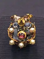 Broche Burgundy com figuras com esmalte ronde bosse, 1430–40, herdado pelos Habsburgos