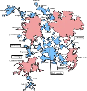 Mapa da área urbana de West Yorkshire