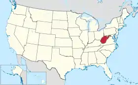 Localização da Virgínia Ocidental nos Estados Unidos