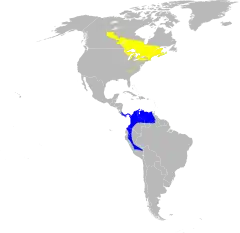 Área de distribuição de C. canadensis&nbsp;&nbsp;&nbsp;&nbsp;&nbsp;&nbsp;Época de reprodução&nbsp;&nbsp;&nbsp;&nbsp;&nbsp;&nbsp;Época de inverno