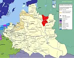 Mapa mostrando a localização da voivodia de Witebsk (em vermelho) na República das Duas Nações.