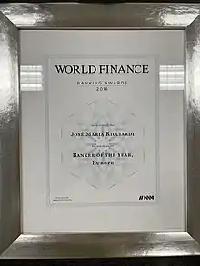 Prémio Banqueiro do Ano na Europa em 2016 atribuído a José Maria Ricciardi pela revista World Finance