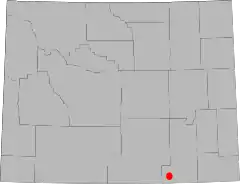 Em vermelho, sua área actual de distribuição no estado de Wyoming