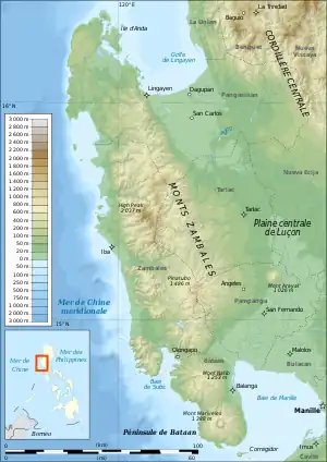Mapa topográfico das Montanhas Zambales